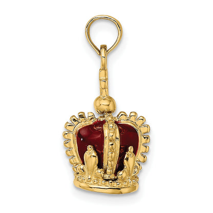 14K 3-D with Red Enamel Inside Crown with Cross On top Charm