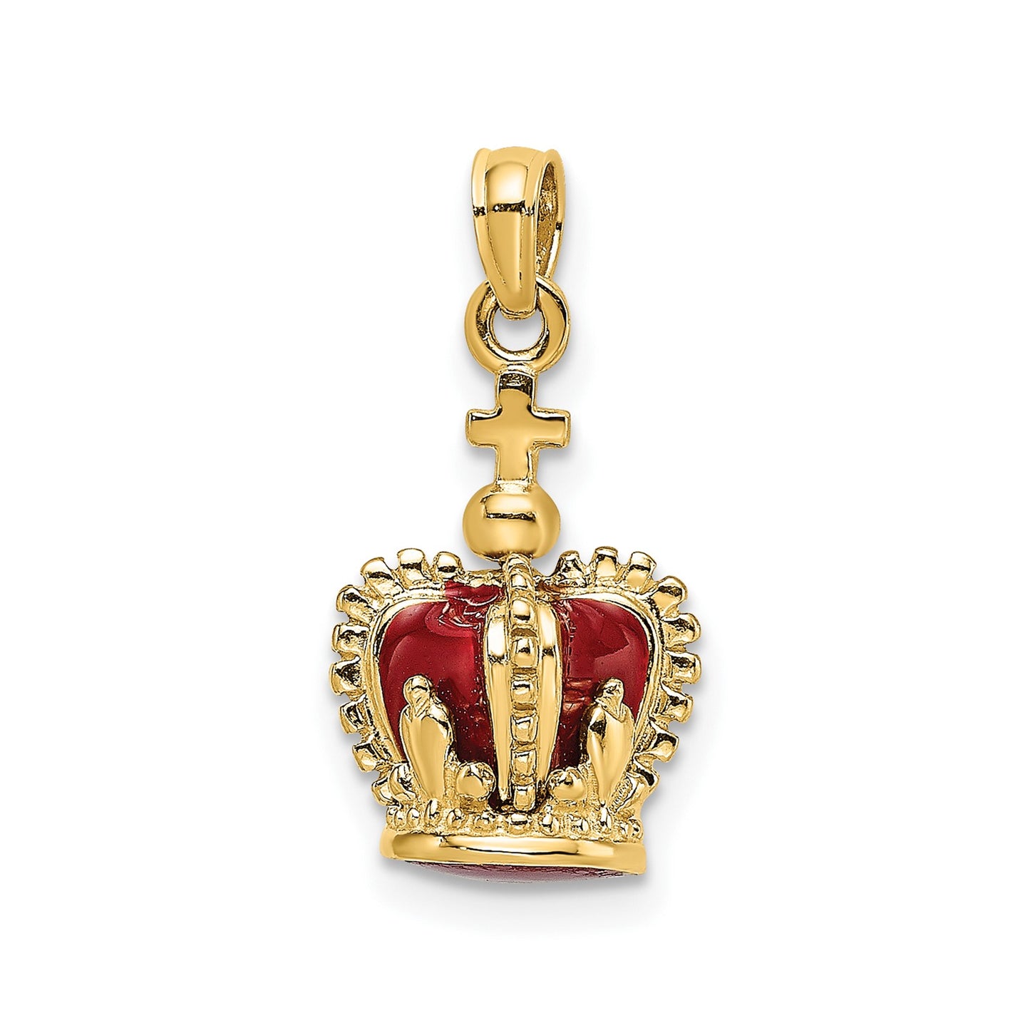 14K 3-D with Red Enamel Inside Crown with Cross On top Charm