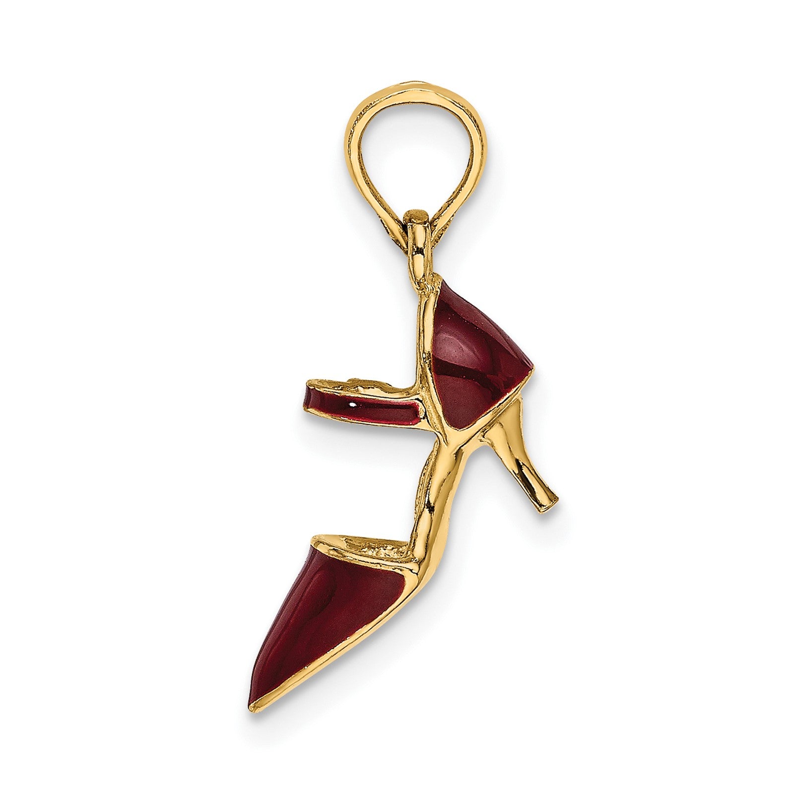 14K 3-D Maroon Enamel Closed Toe High Heel Charm