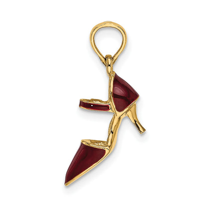 14K 3-D Maroon Enamel Closed Toe High Heel Charm