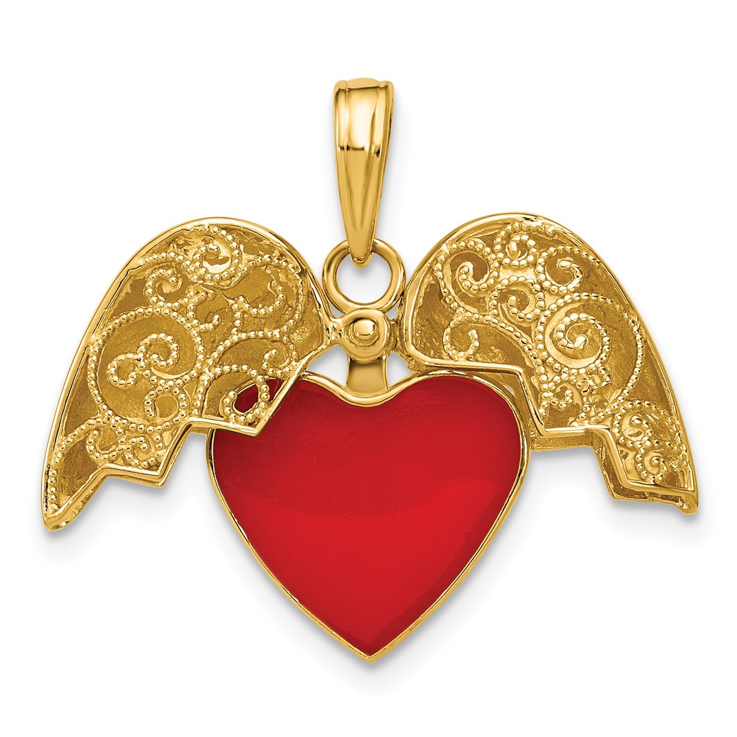 14K Red Enameled 3-D Reversible Filigree Heart That Opens Charm