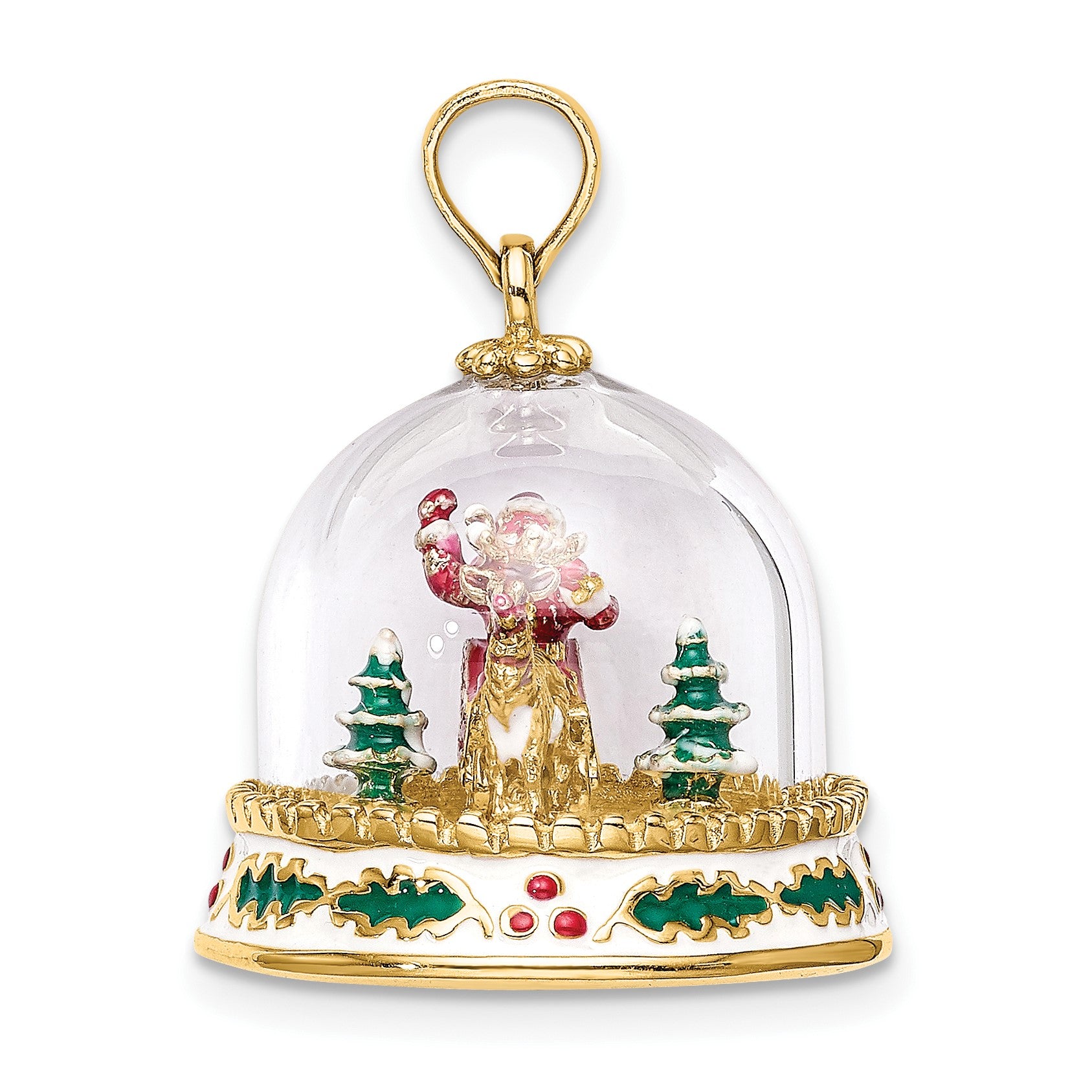 14K 3-D Enameled HAPPY HOLIDAYS on Bottom Glass Snow Globe Charm