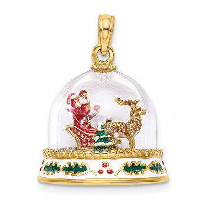 14K 3-D Enameled HAPPY HOLIDAYS on Bottom Glass Snow Globe Charm