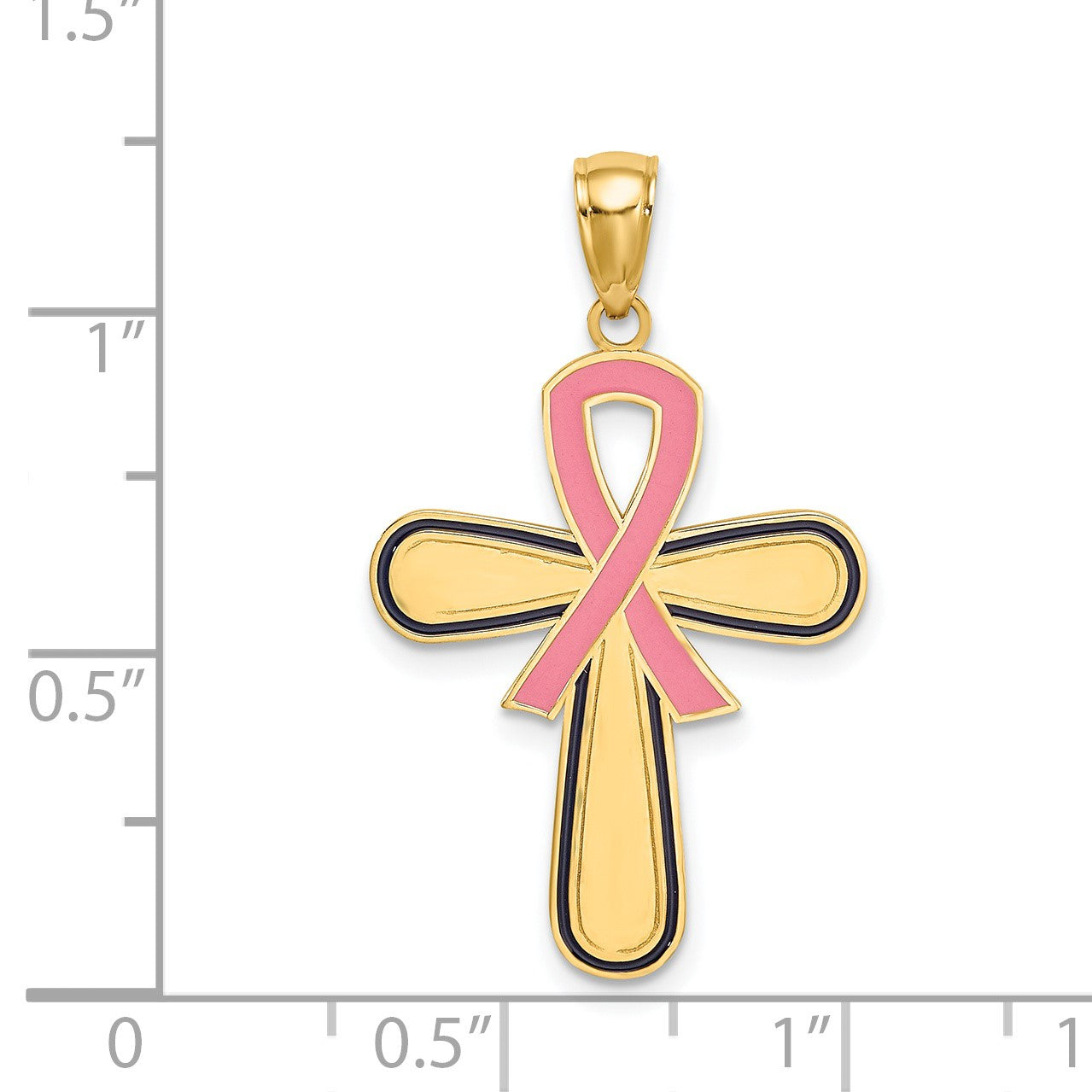 14K Pink Enameled Awareness Ribbon Cross Pendant