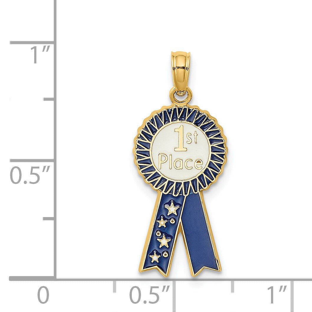 14K Blue and White Enameled 1st PLACE Ribbon Charm