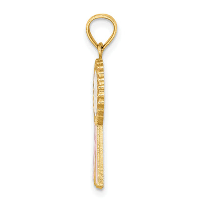 14K GREATEST MOM Enameled Pink Ribbon Charm