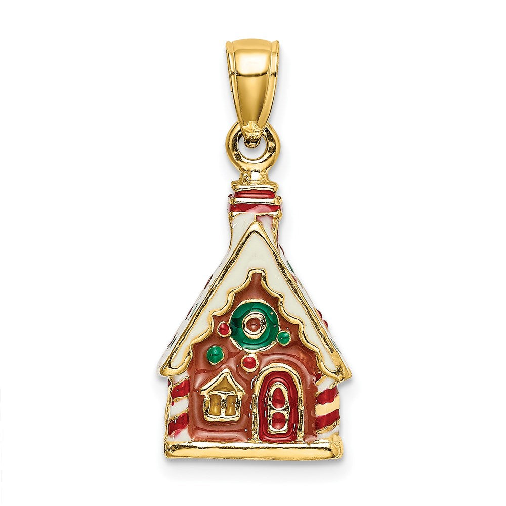 14K 3-D Enamel Gingerbread House Charm