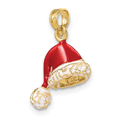 14K 3-D Red and White Enameled Santa Hat Charm