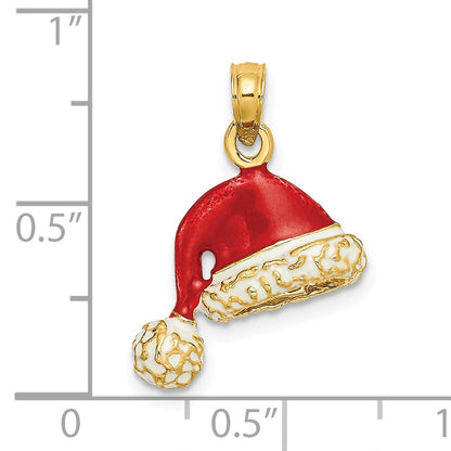 14K 3-D Red and White Enameled Santa Hat Charm