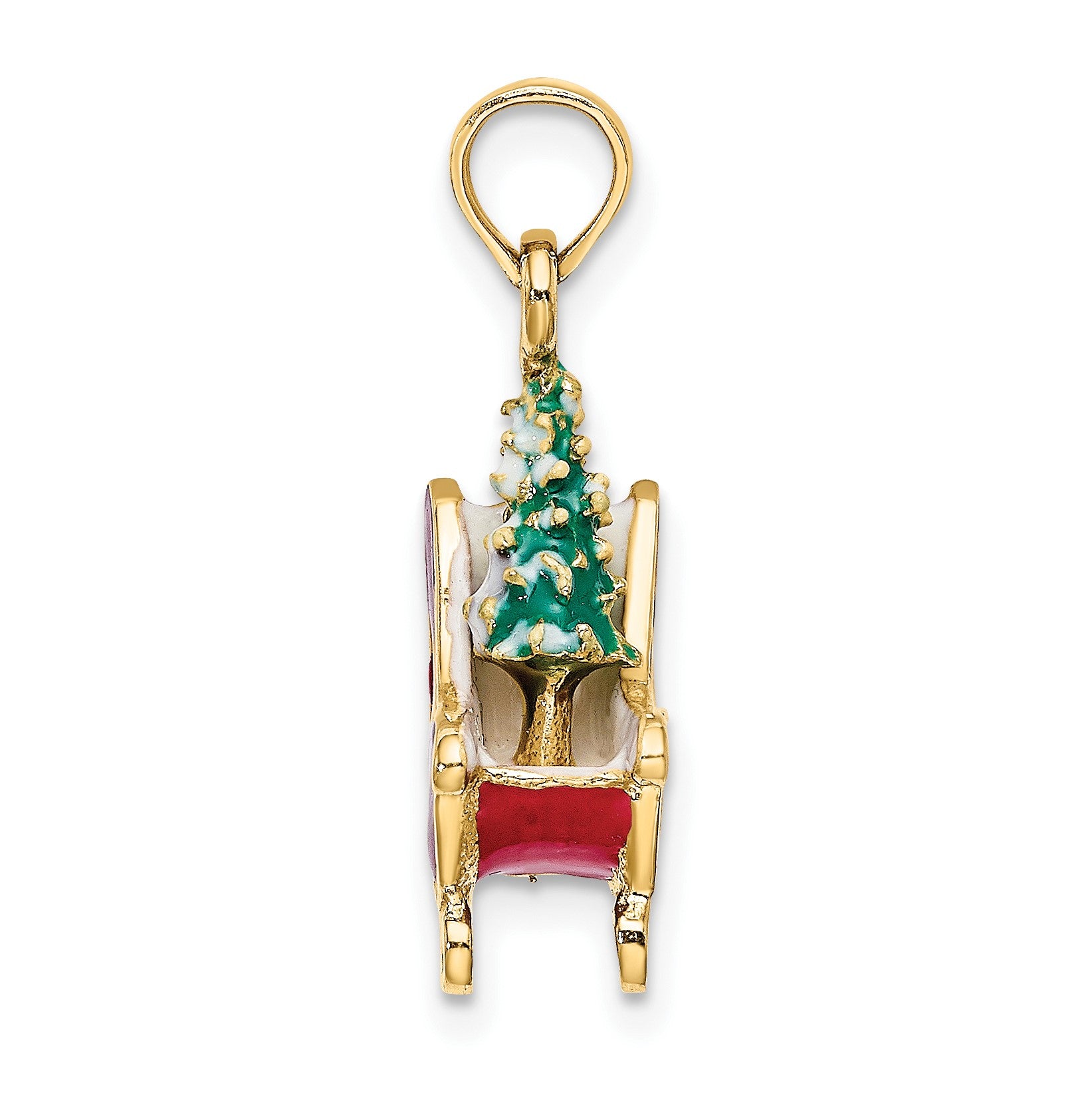 14K 3-D Enameled Sleigh with Christmas Tree Charm