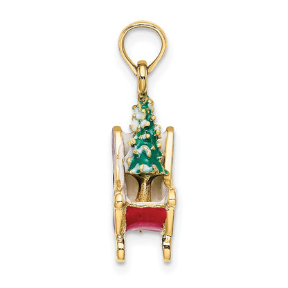 14K 3-D Enameled Sleigh with Christmas Tree Charm