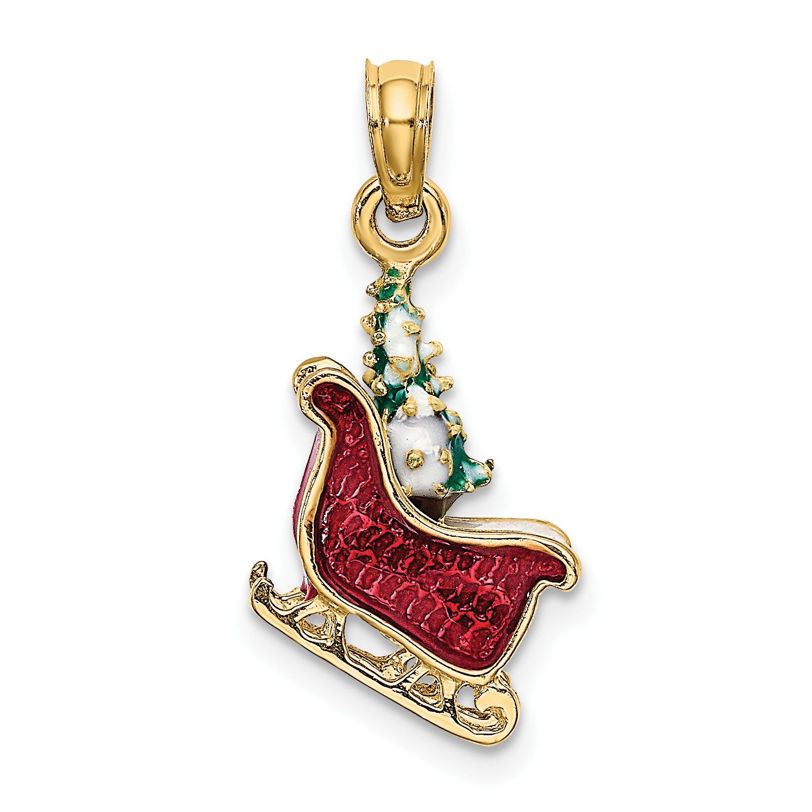14K 3-D Enameled Sleigh with Christmas Tree Charm