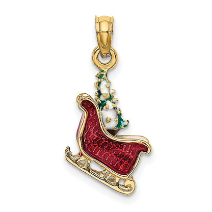 14K 3-D Enameled Sleigh with Christmas Tree Charm