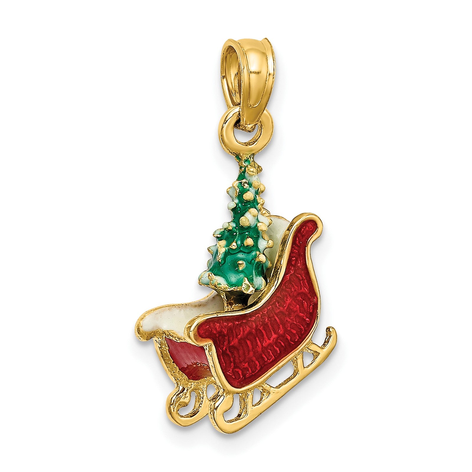 14K 3-D Enameled Sleigh with Christmas Tree Charm