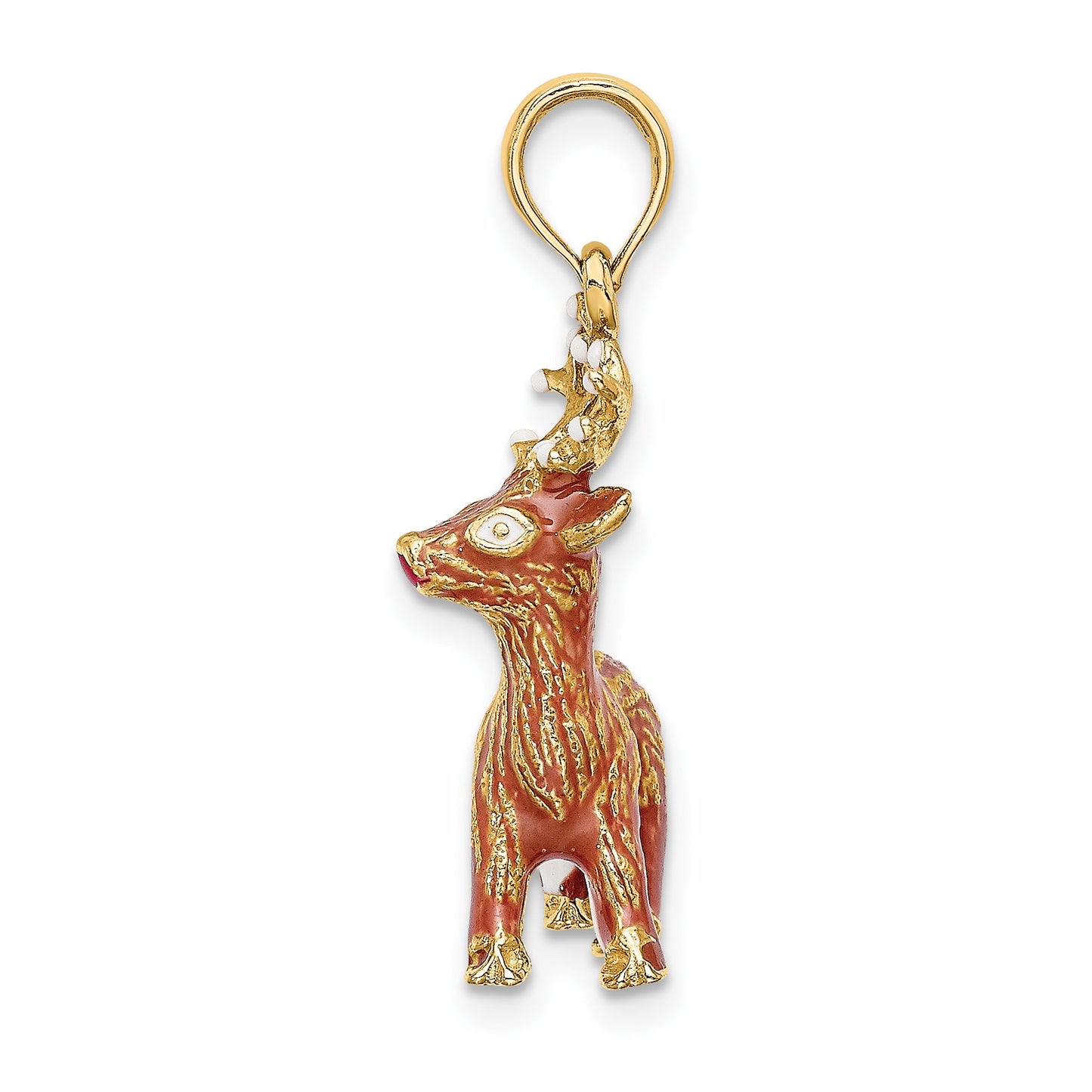 14K 3-D Enameled Red-Nosed Reindeer Charm