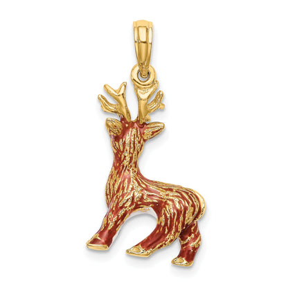 14K 3-D Enameled Red-Nosed Reindeer Charm