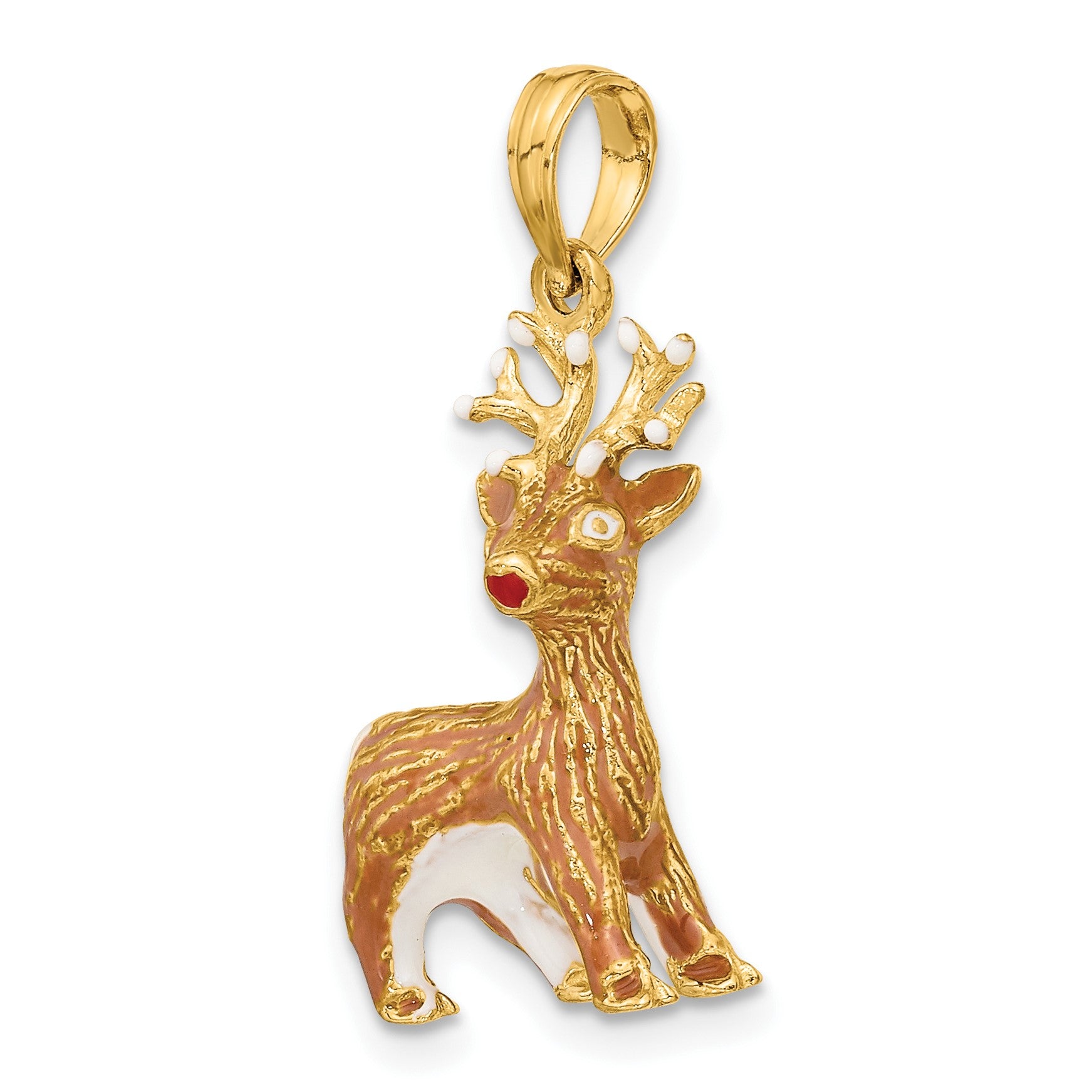 14K 3-D Enameled Red-Nosed Reindeer Charm