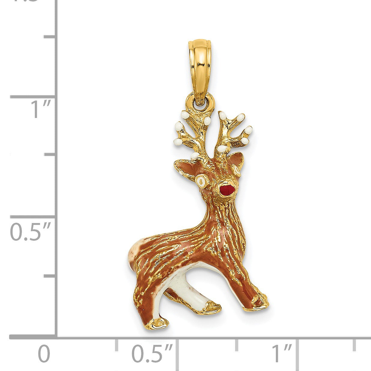 14K 3-D Enameled Red-Nosed Reindeer Charm
