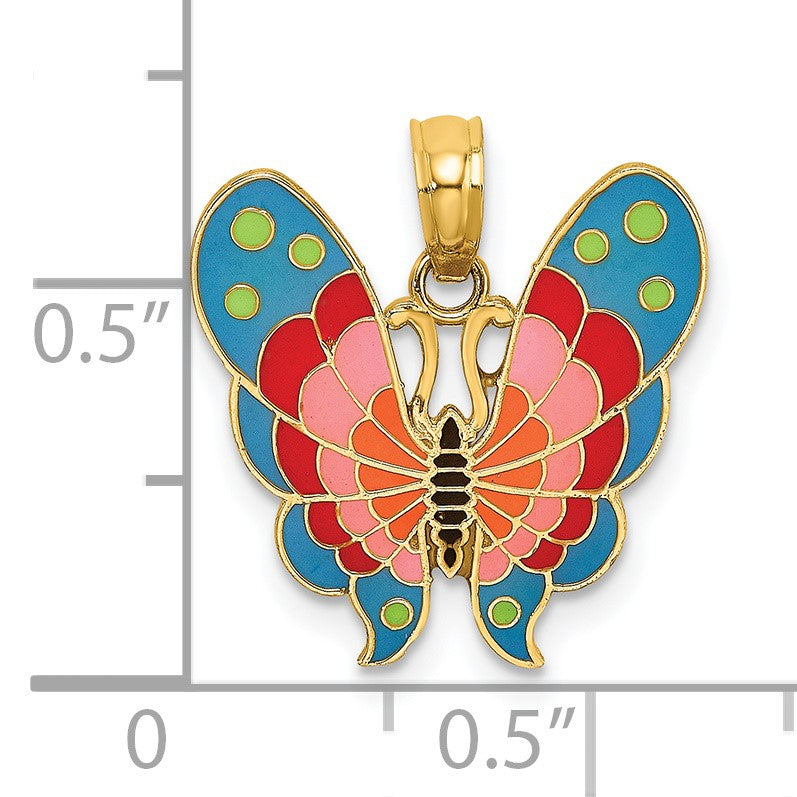 14K Multi-Color Enameled Butterfly Charm