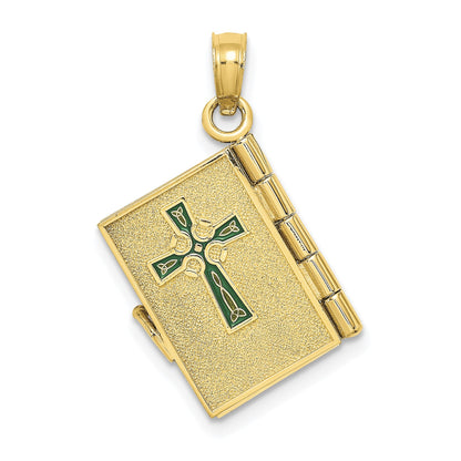 14K 3-D Moveable Enameled AN IRISH PRAYER Book with Clover Charm