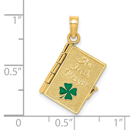 14K 3-D Moveable Enameled AN IRISH PRAYER Book with Clover Charm