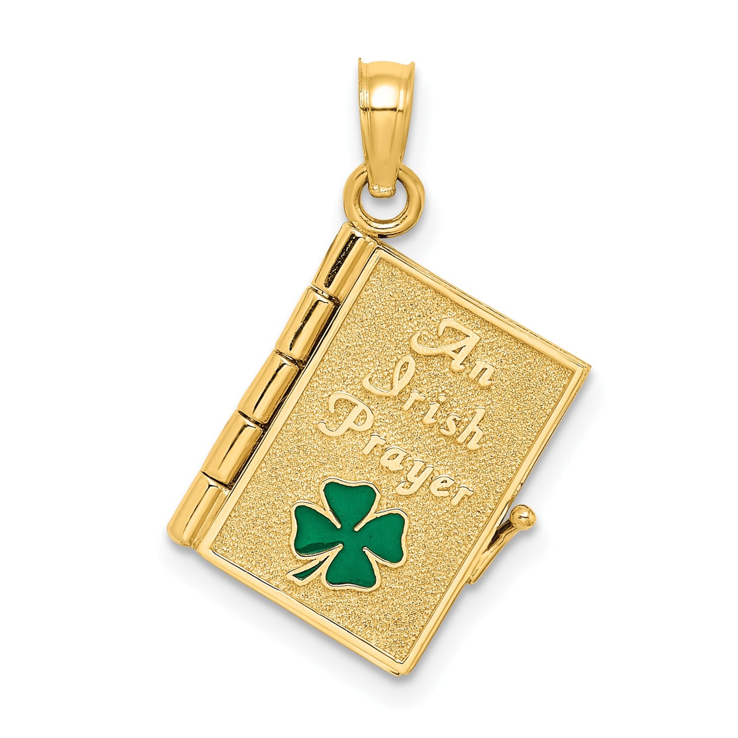 14K 3-D Moveable Enameled AN IRISH PRAYER Book with Clover Charm