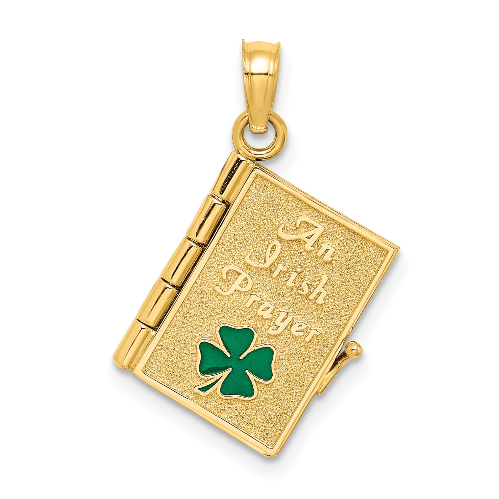 14K 3-D Moveable Enameled AN IRISH PRAYER Book with Clover Charm