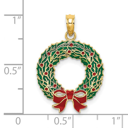 14K Enameled Christmas Wreath Charm