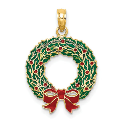 14K Enameled Christmas Wreath Charm