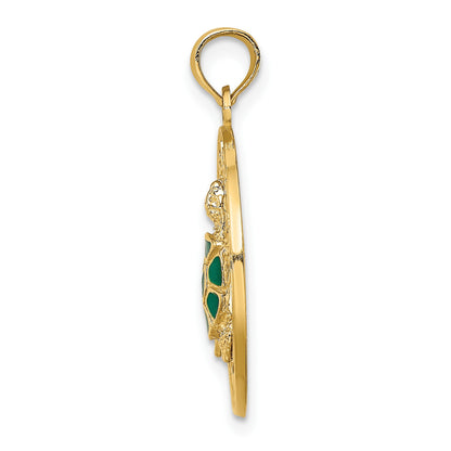14K with Green Enamel Turtle SARASOTA Circle Charm