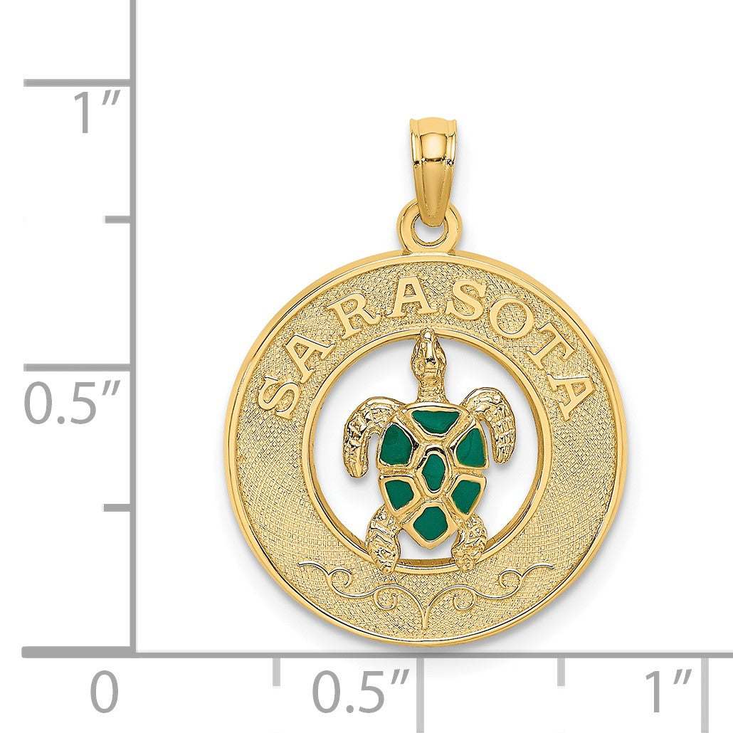 14K with Green Enamel Turtle SARASOTA Circle Charm