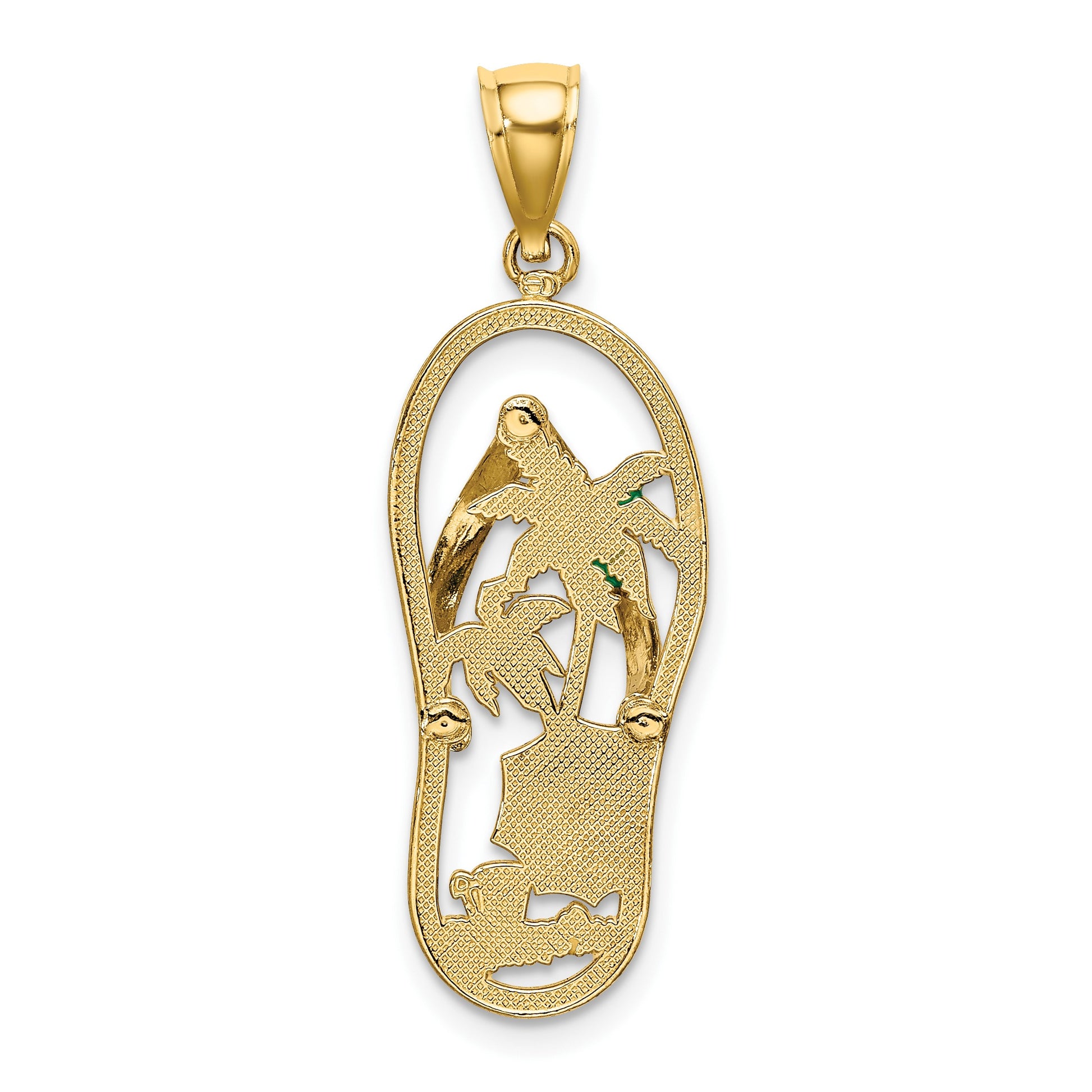 14K Enameled Palm Tree Beach Scene Flip-Flop Charm