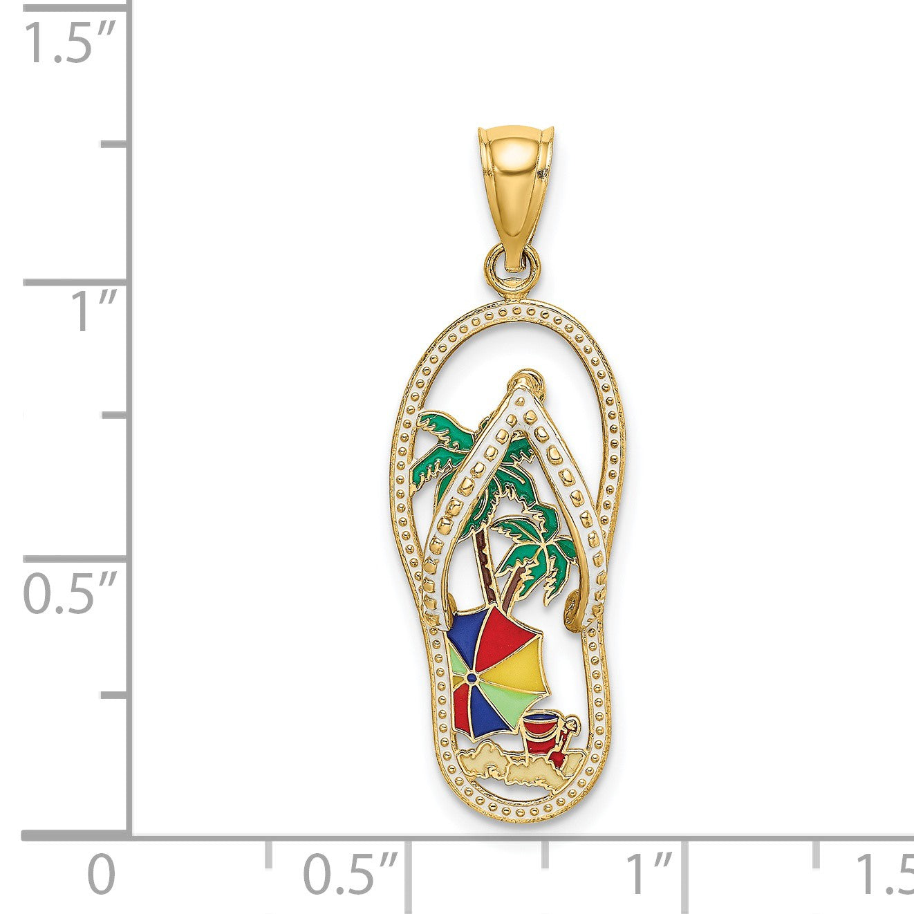 14K Enameled Palm Tree Beach Scene Flip-Flop Charm