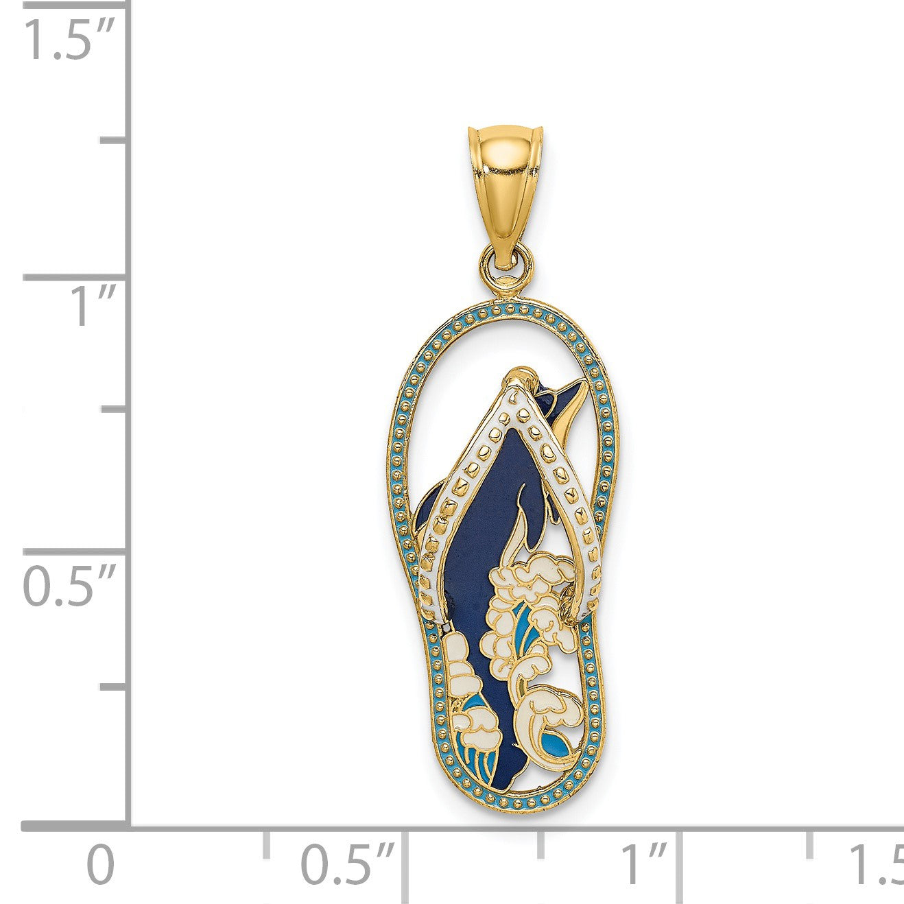 14K Blue Enameled Dolphin Flip-Flop Charm