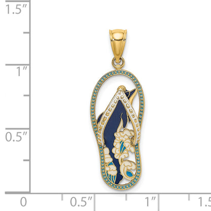 14K Blue Enameled Dolphin Flip-Flop Charm