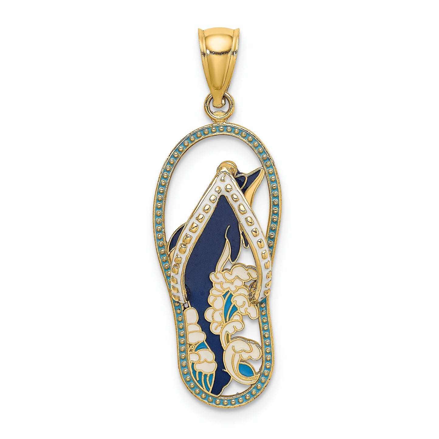 14K Blue Enameled Dolphin Flip-Flop Charm