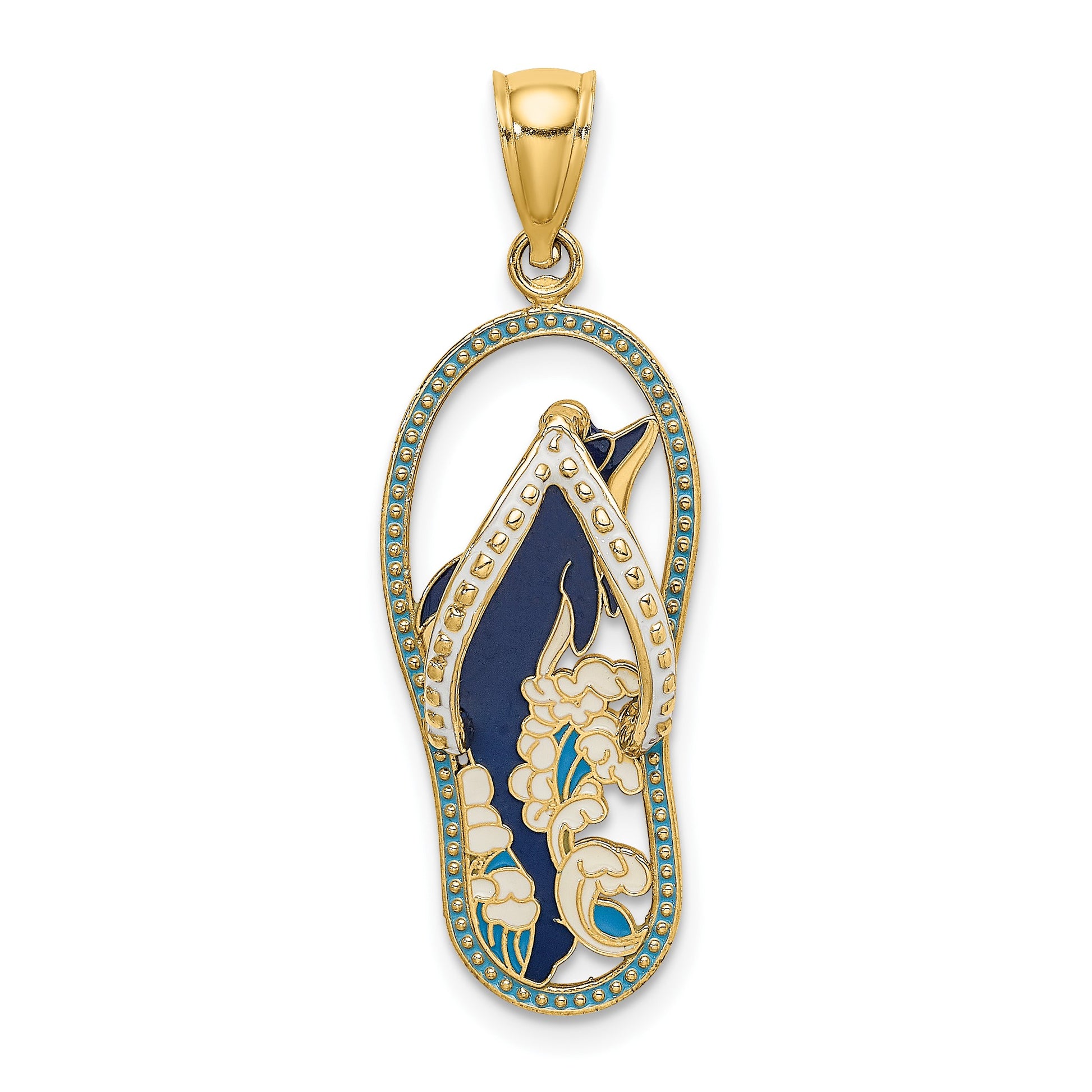 14K Blue Enameled Dolphin Flip-Flop Charm