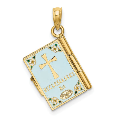 14K 3-D Multi-color Enamel Butterfly Ecclesiastes 3:1 Book with Moveable Pages Pendant