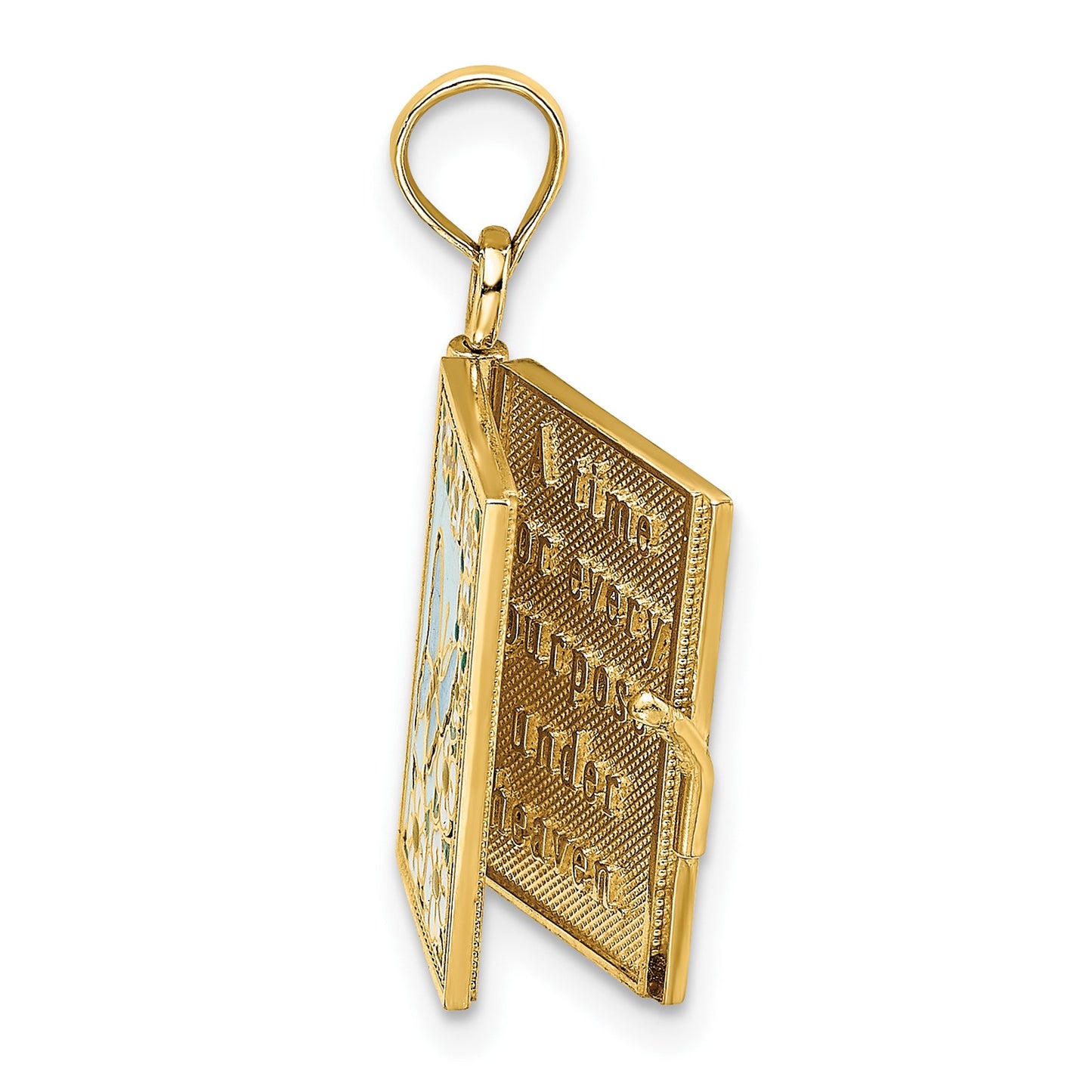 14K 3-D Multi-color Enamel Butterfly Ecclesiastes 3:1 Book with Moveable Pages Pendant