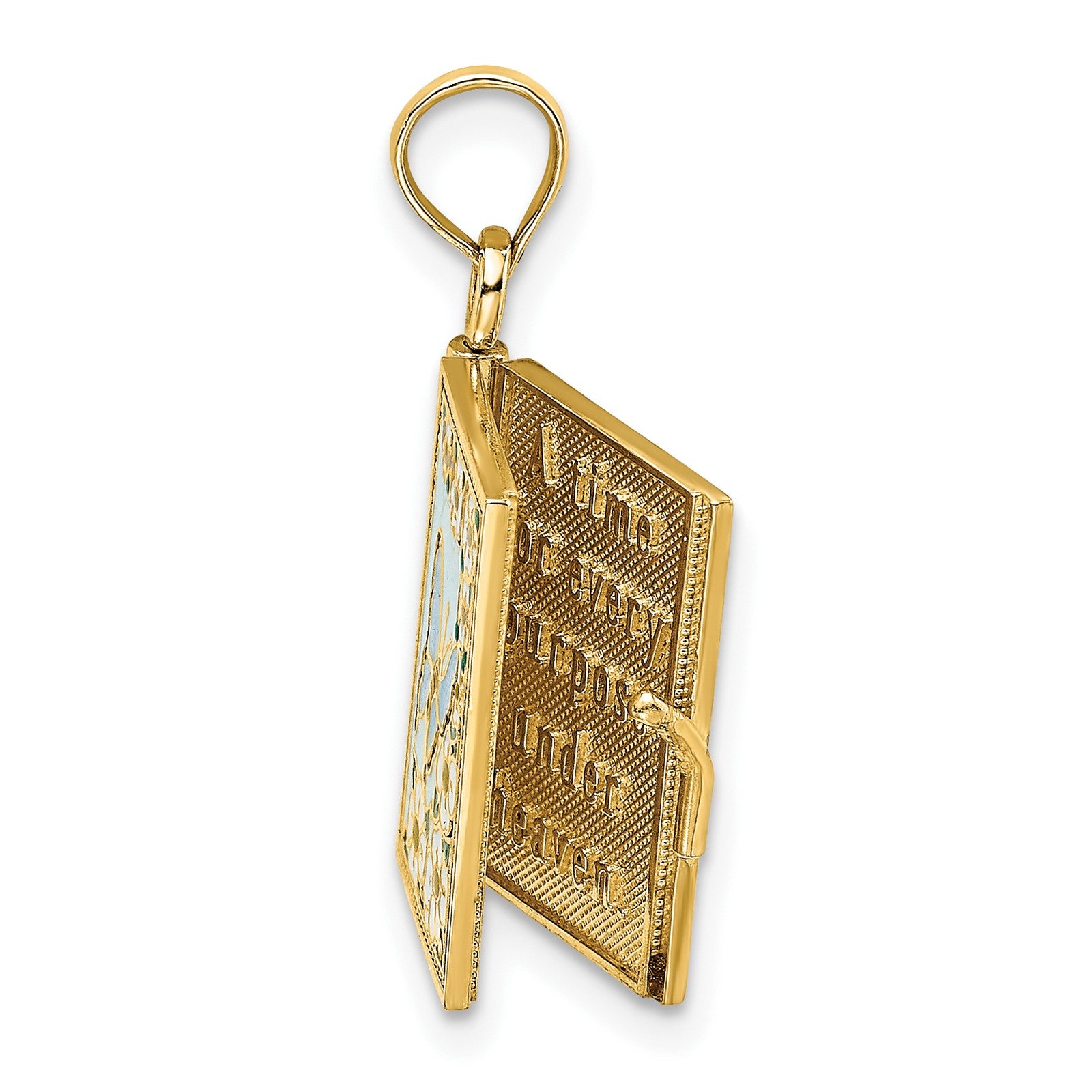 14K 3-D Multi-color Enamel Butterfly Ecclesiastes 3:1 Book with Moveable Pages Pendant