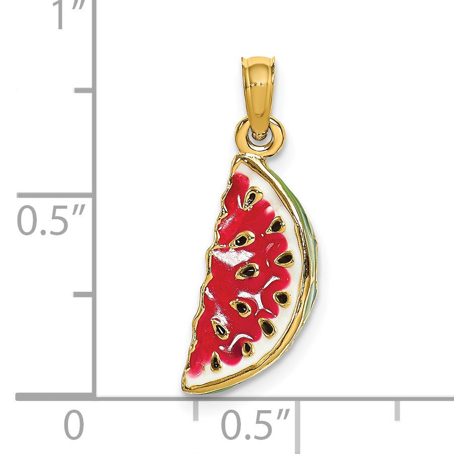 14K Multi-color Enameled 3-D Watermelon Charm