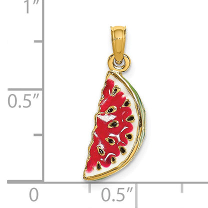 14K Multi-color Enameled 3-D Watermelon Charm
