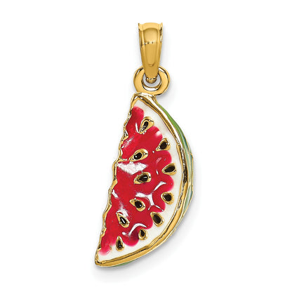 14K Multi-color Enameled 3-D Watermelon Charm