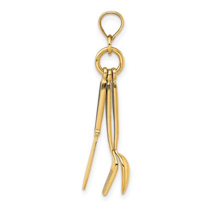 14K 3-D Black Enameled Knife, Fork, Spoon Moveable Charm