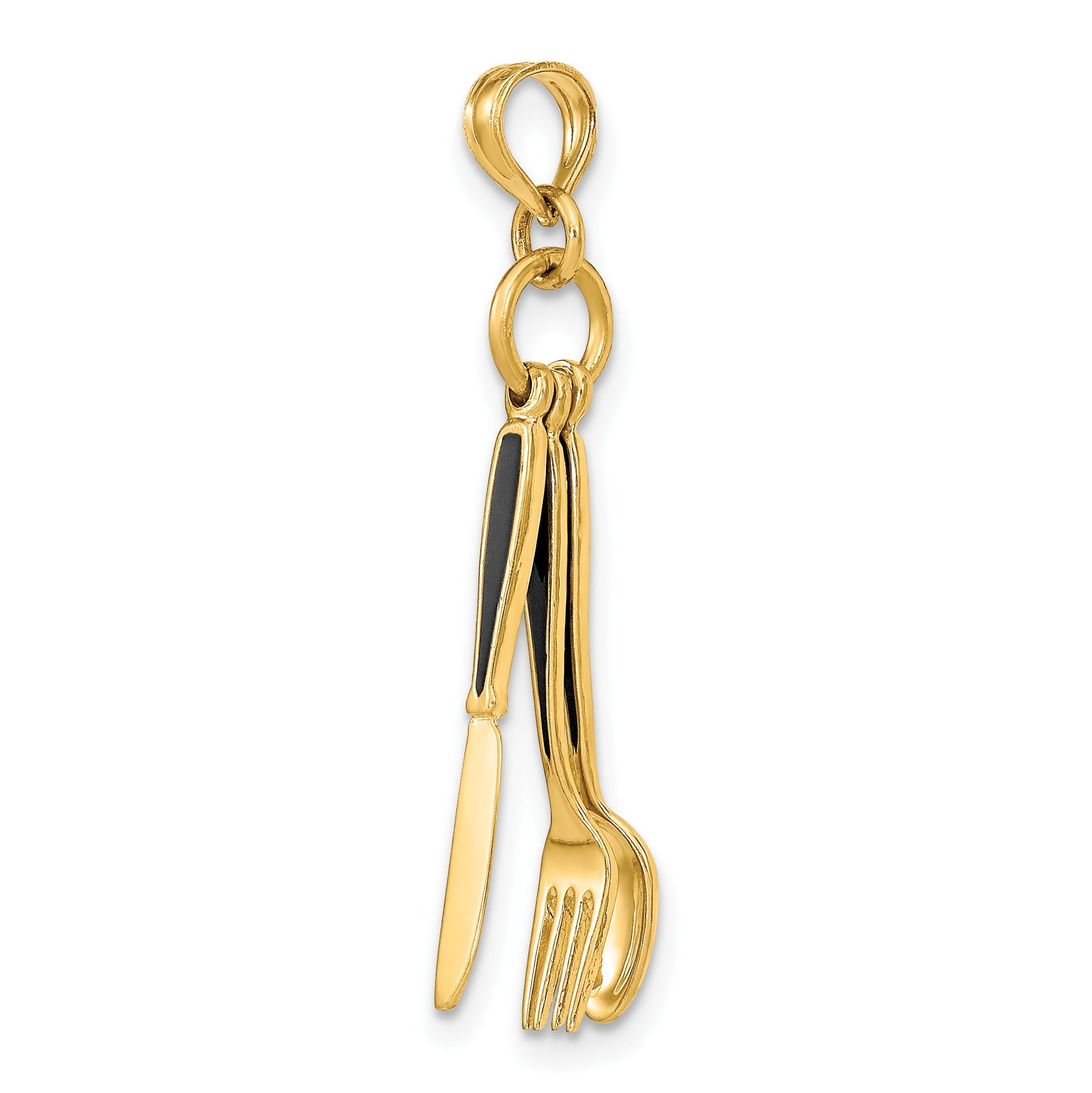14K 3-D Black Enameled Knife, Fork, Spoon Moveable Charm