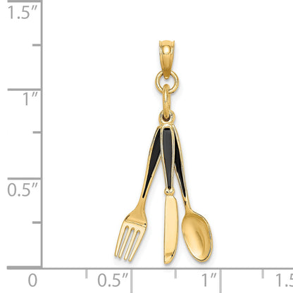14K 3-D Black Enameled Knife, Fork, Spoon Moveable Charm