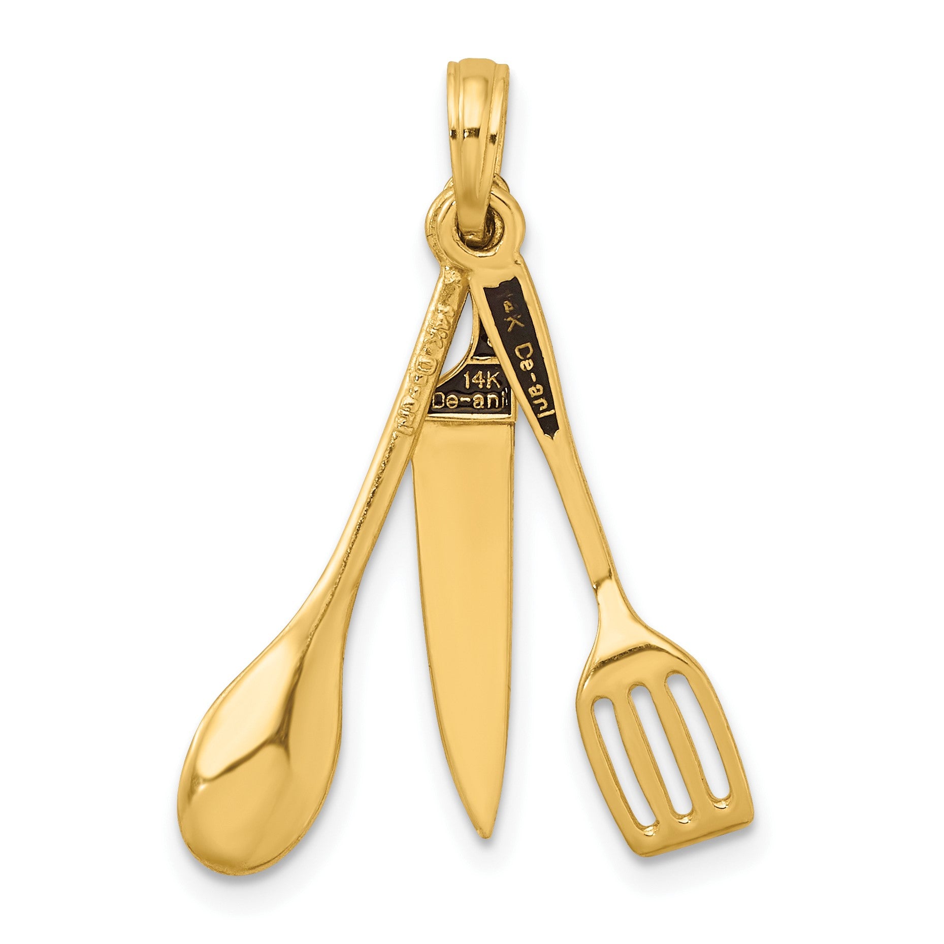 14K 3-D Black Enamel Butcher Knife, Spoon and Spatula Moveable Charm