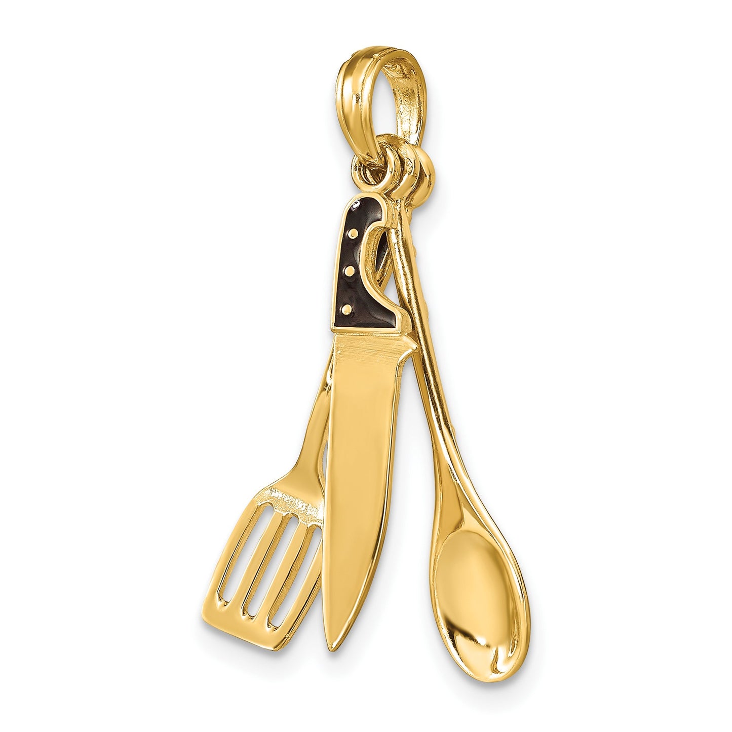 14K 3-D Black Enamel Butcher Knife, Spoon and Spatula Moveable Charm