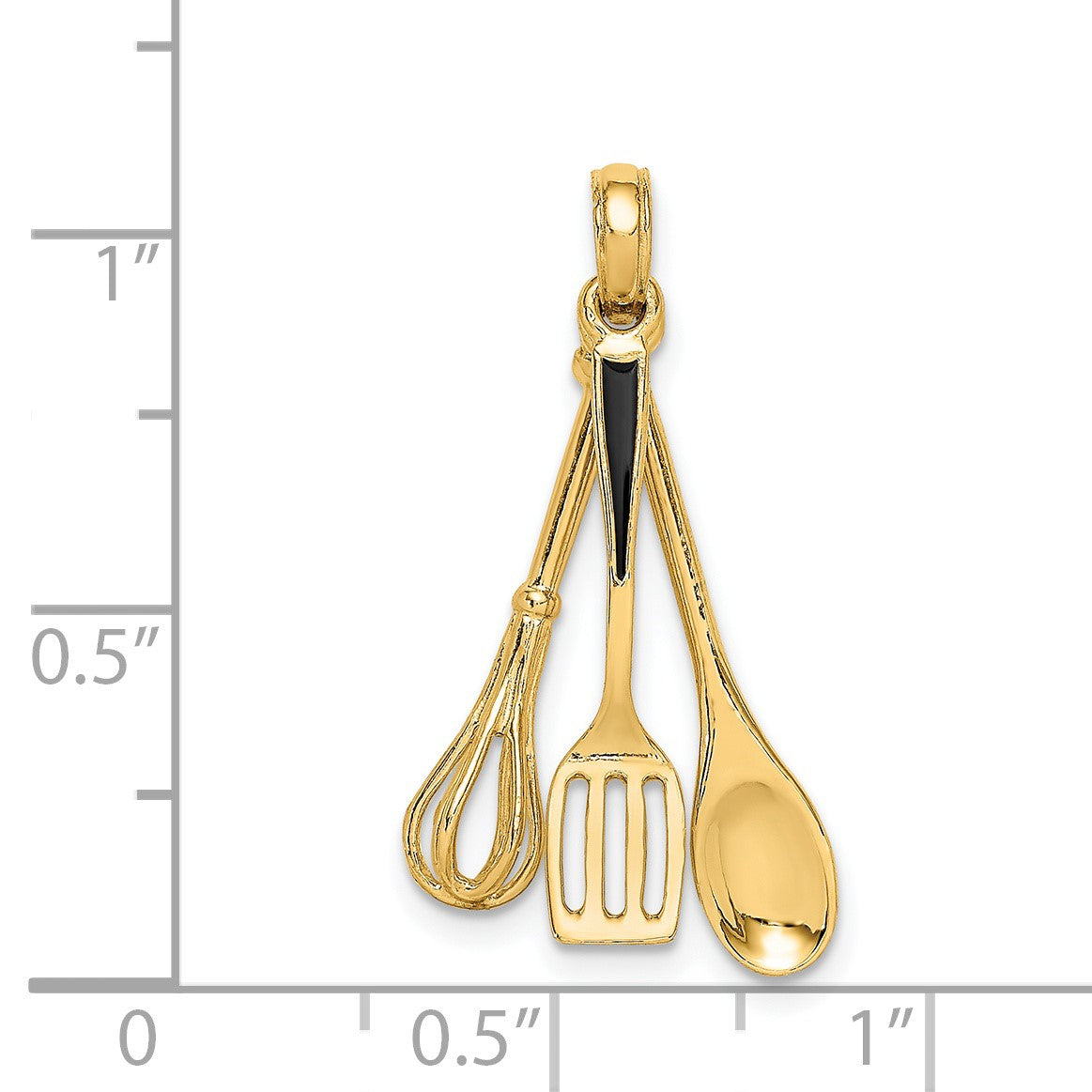 14K 3-D Black Enamel Spatula, Wooden Spoon, Whisk Moveable Charm