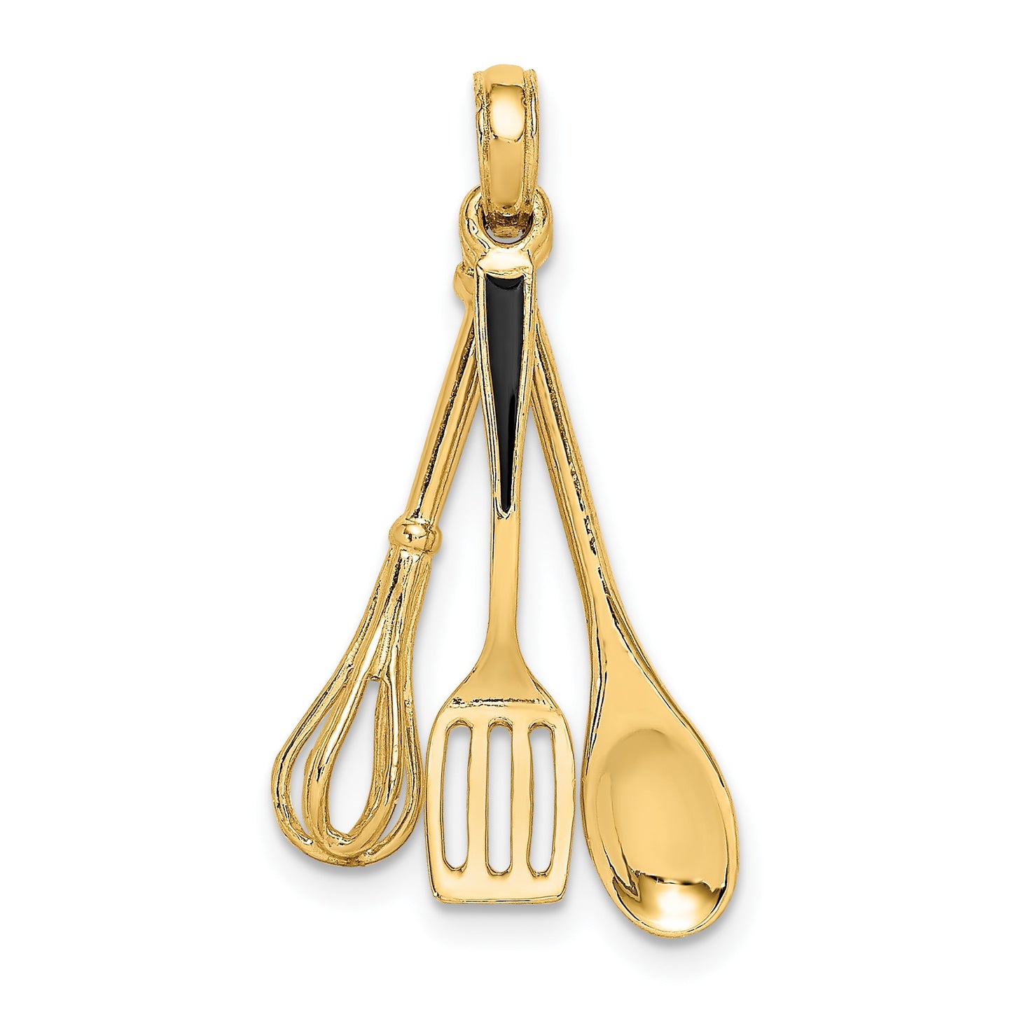 14K 3-D Black Enamel Spatula, Wooden Spoon, Whisk Moveable Charm